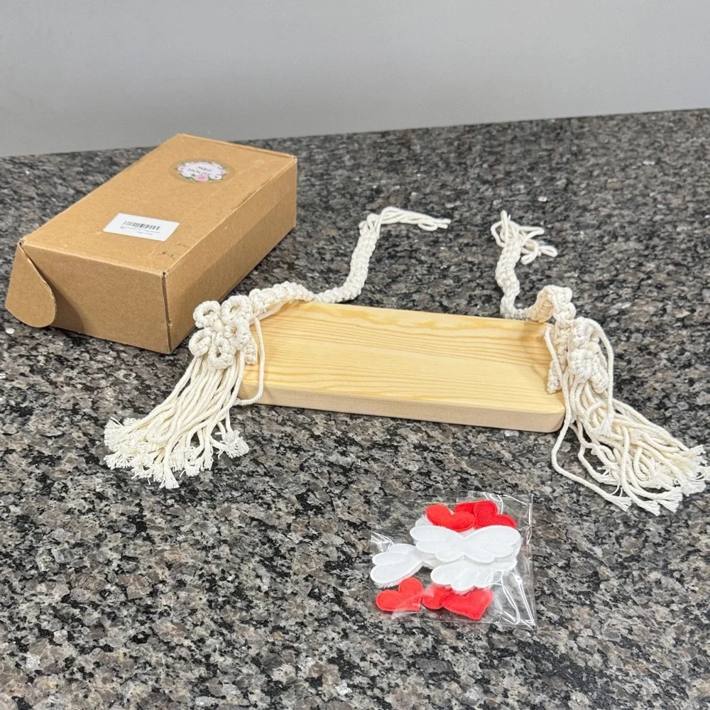Boho Wood Shelf with Cream Macrame Tassels NEW in box - Picture 1 of 10
